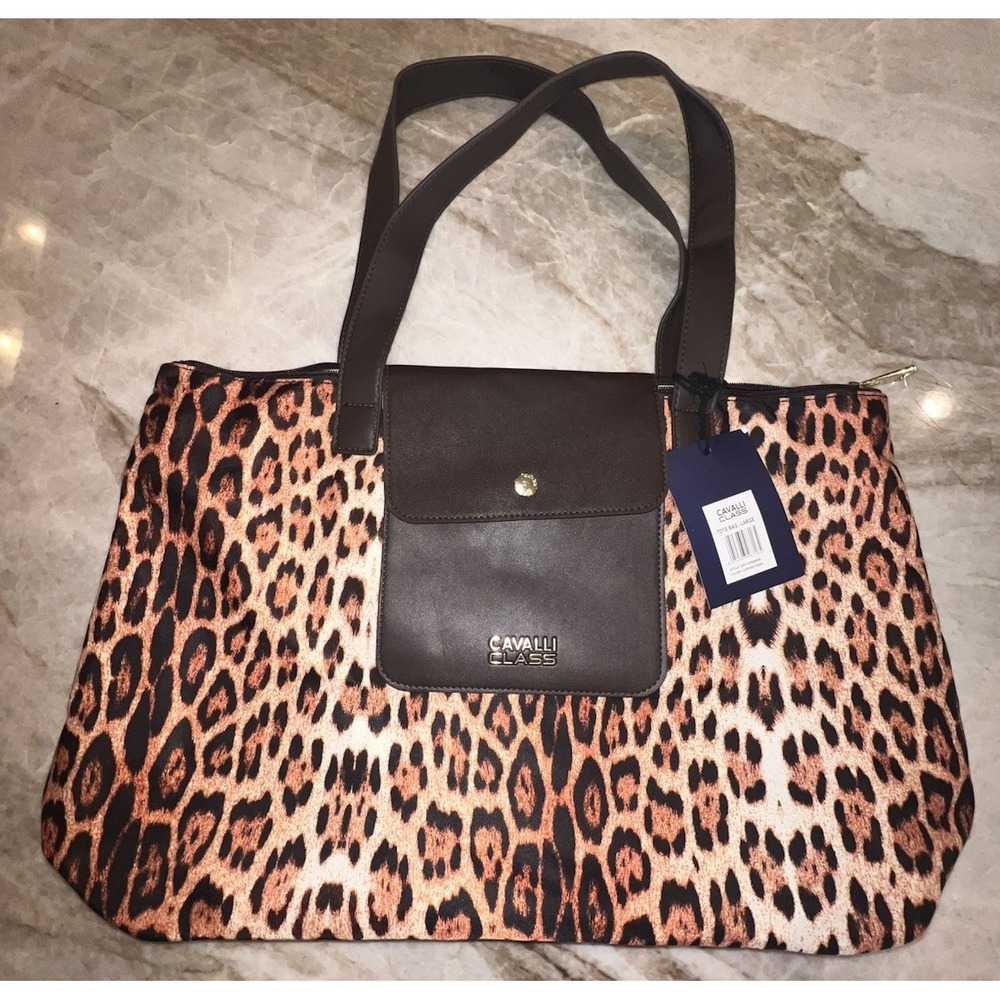 NWT Cavalli Class Large Tote Bag In Leopard